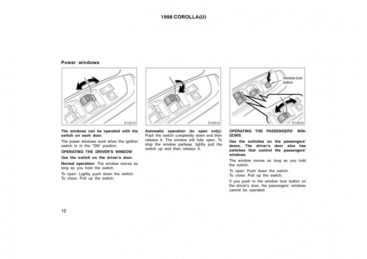 Toyota Corolla VIII 8 E110 owners manual / page 12