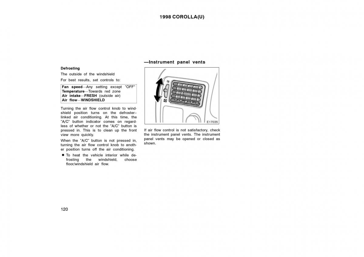 Toyota Corolla VIII 8 E110 owners manual / page 120