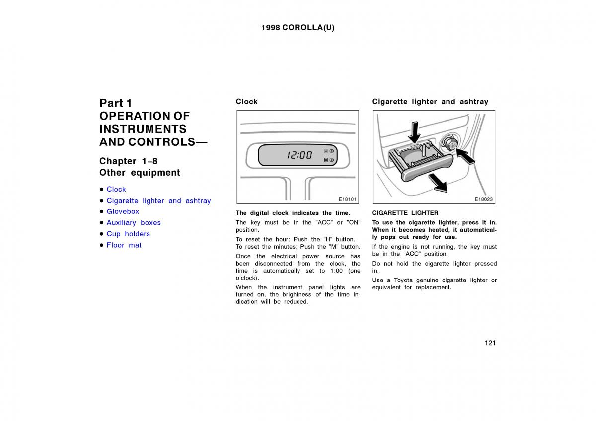 Toyota Corolla VIII 8 E110 owners manual / page 121