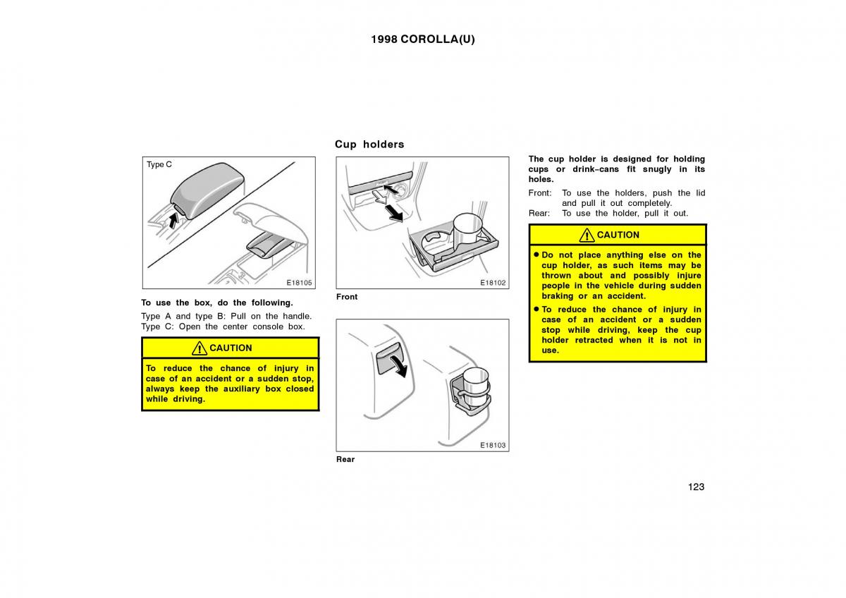 Toyota Corolla VIII 8 E110 owners manual / page 123