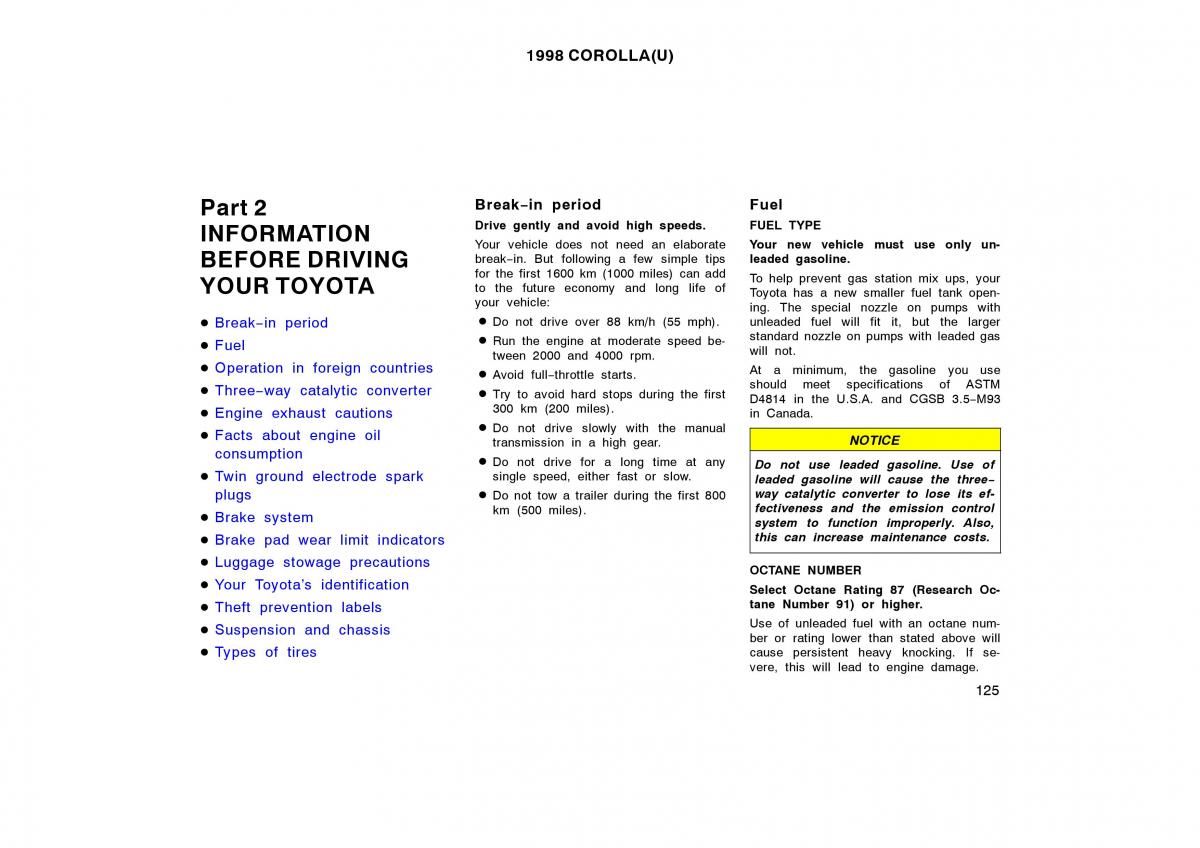 Toyota Corolla VIII 8 E110 owners manual / page 125