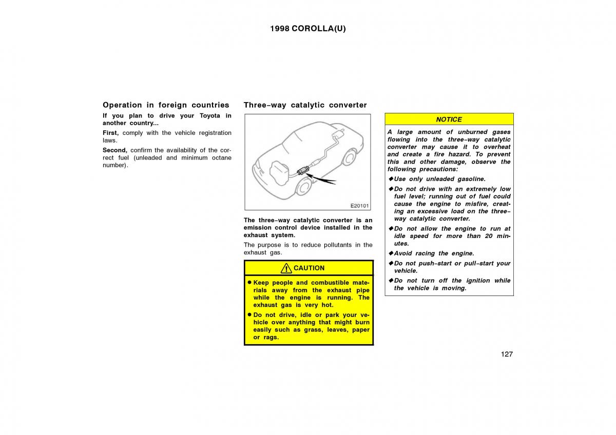 Toyota Corolla VIII 8 E110 owners manual / page 127