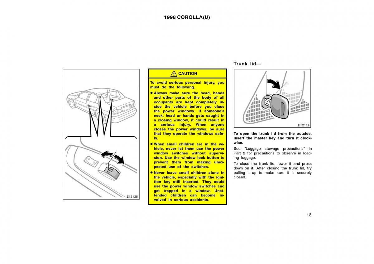 Toyota Corolla VIII 8 E110 owners manual / page 13