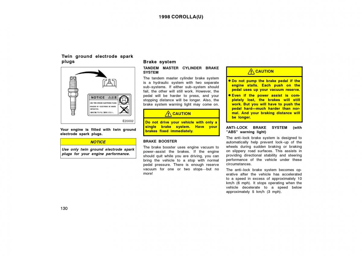 Toyota Corolla VIII 8 E110 owners manual / page 130