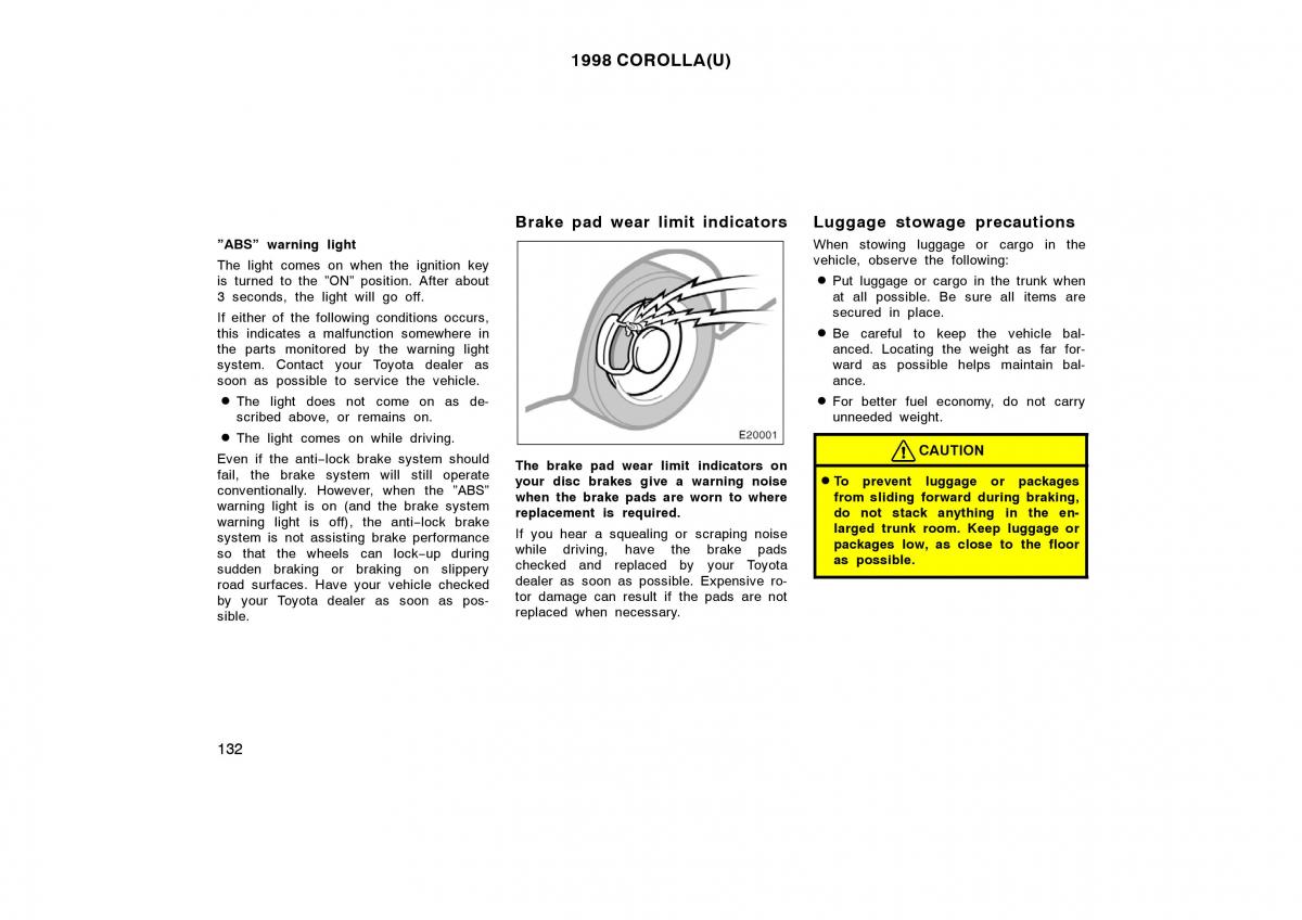 Toyota Corolla VIII 8 E110 owners manual / page 132