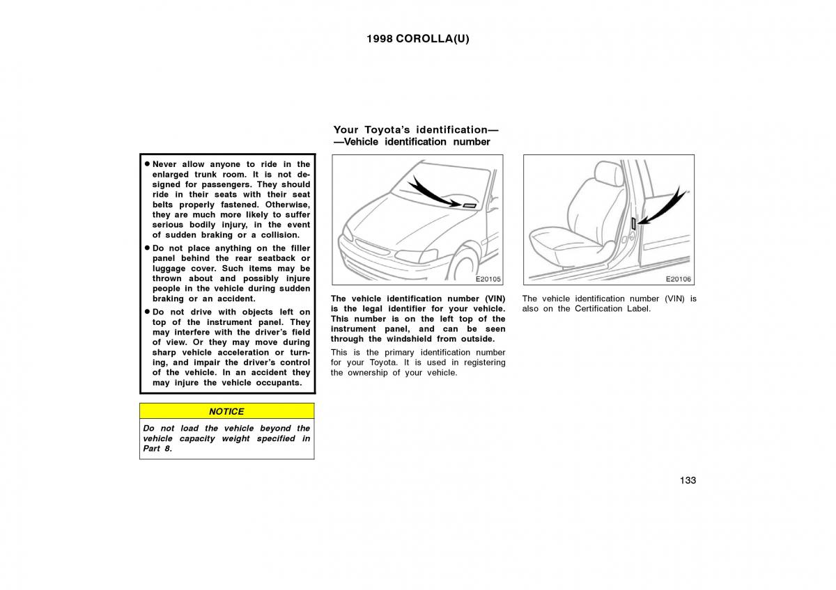 Toyota Corolla VIII 8 E110 owners manual / page 133