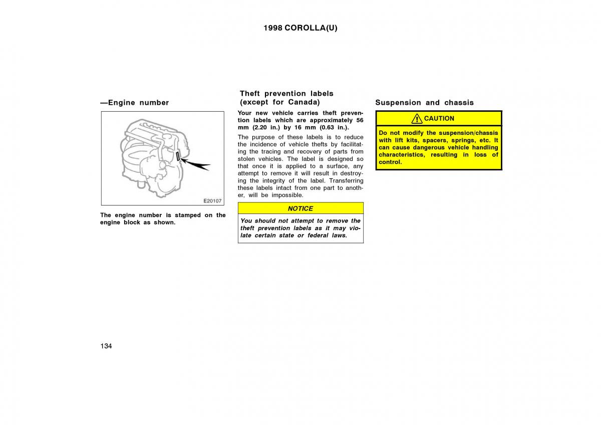 Toyota Corolla VIII 8 E110 owners manual / page 134