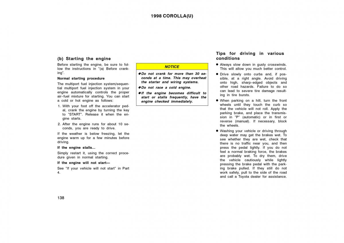 Toyota Corolla VIII 8 E110 owners manual / page 138