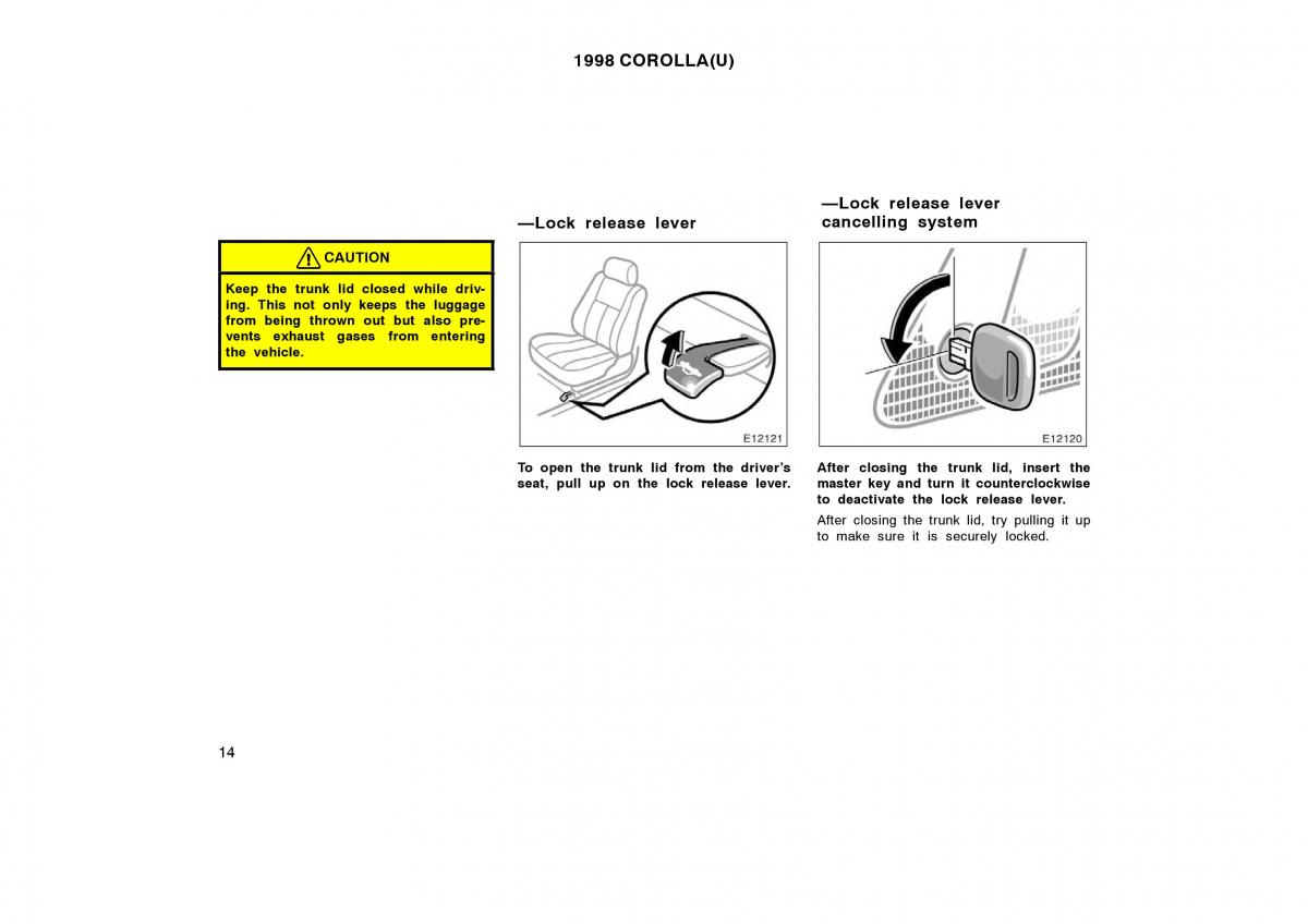 Toyota Corolla VIII 8 E110 owners manual / page 14