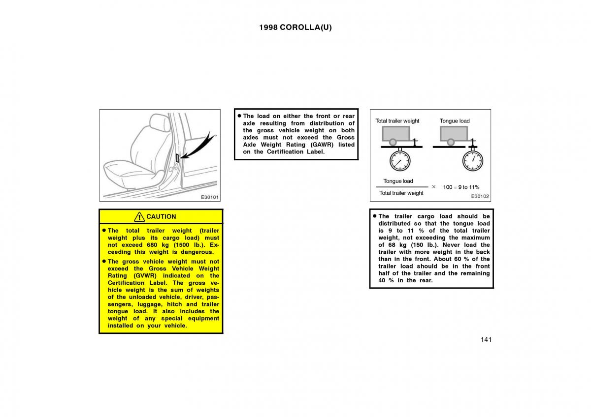 Toyota Corolla VIII 8 E110 owners manual / page 141