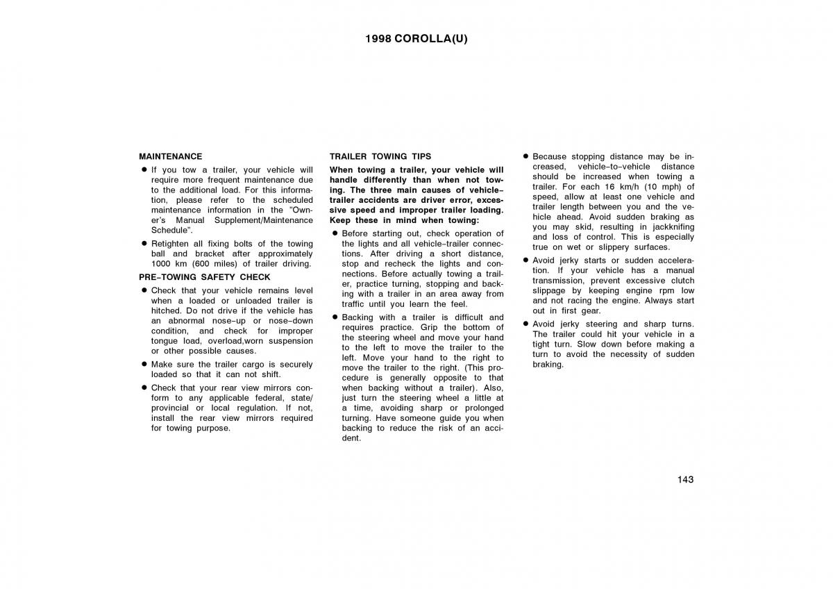 Toyota Corolla VIII 8 E110 owners manual / page 143