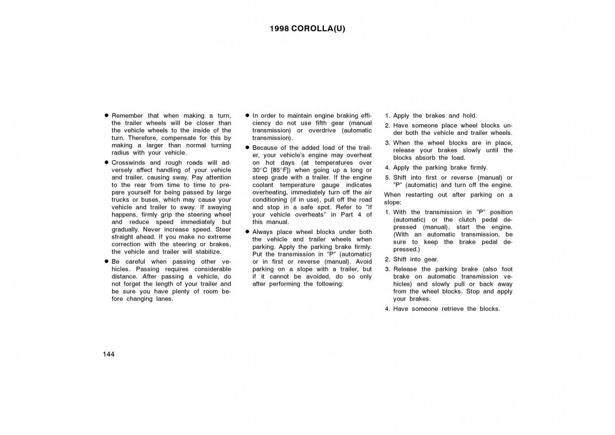 Toyota Corolla VIII 8 E110 owners manual / page 144