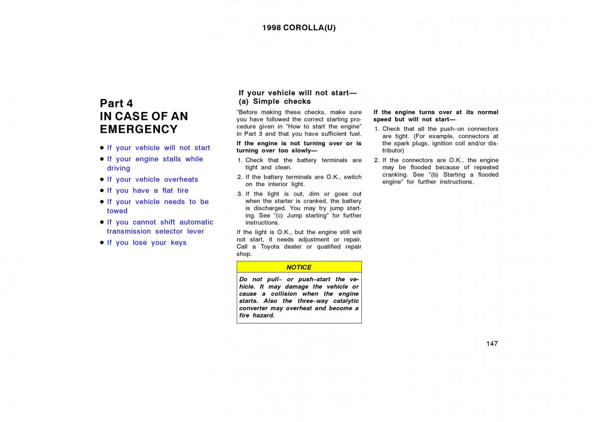 Toyota Corolla VIII 8 E110 owners manual / page 147