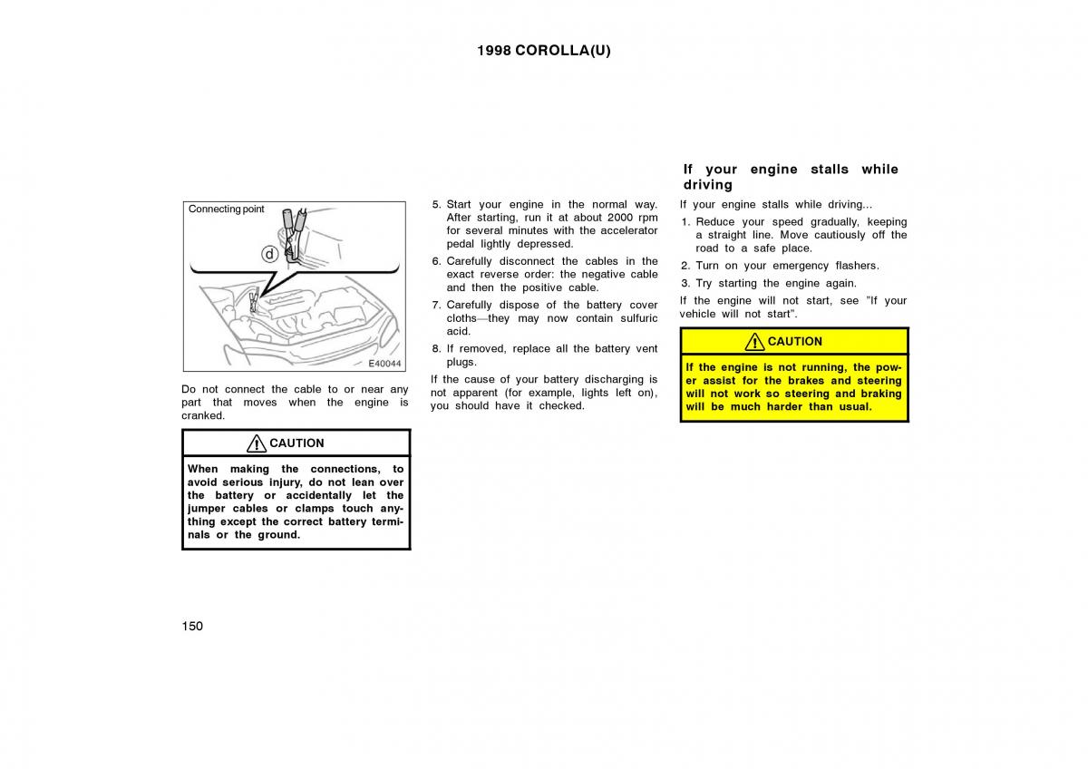 Toyota Corolla VIII 8 E110 owners manual / page 150