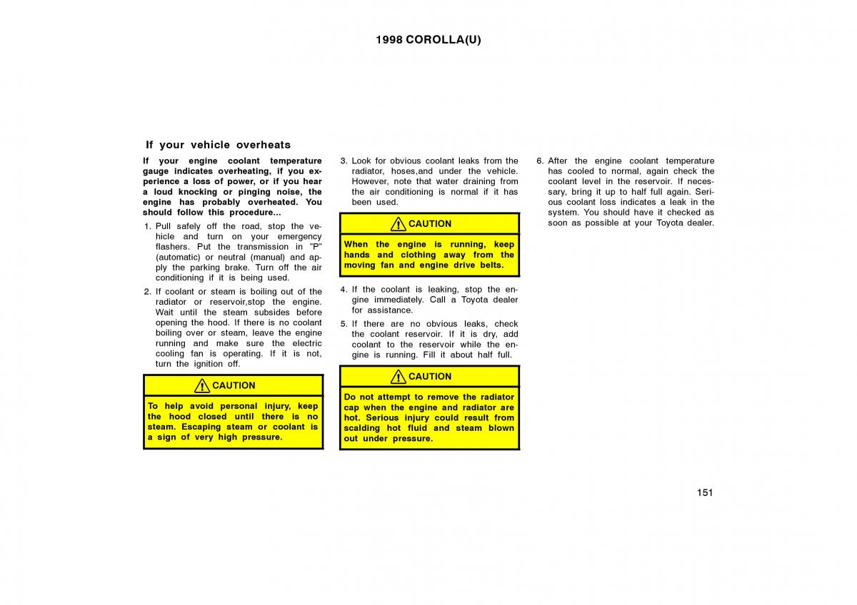 Toyota Corolla VIII 8 E110 owners manual / page 151