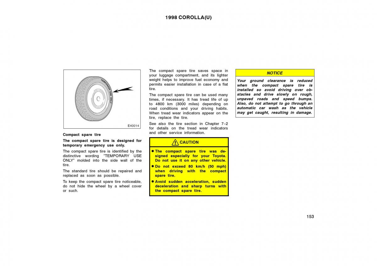 Toyota Corolla VIII 8 E110 owners manual / page 153