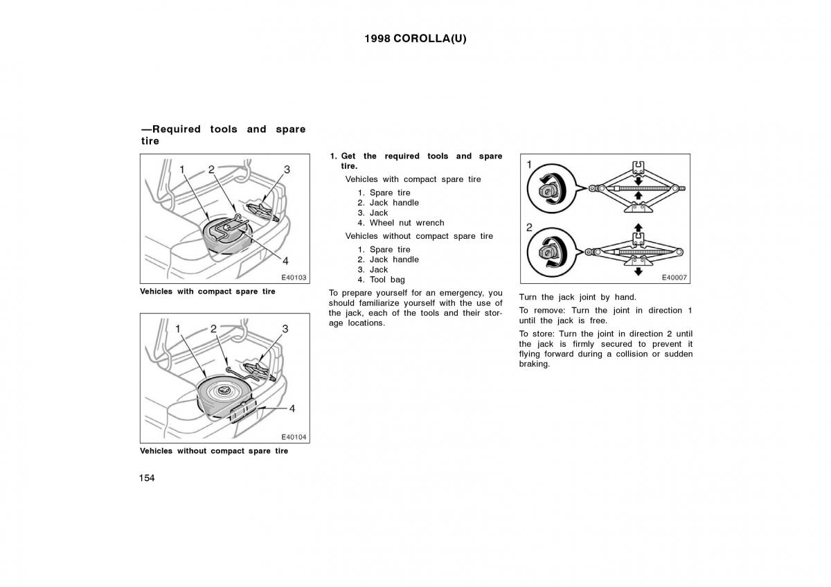 Toyota Corolla VIII 8 E110 owners manual / page 154