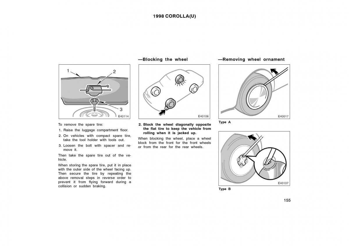 Toyota Corolla VIII 8 E110 owners manual / page 155