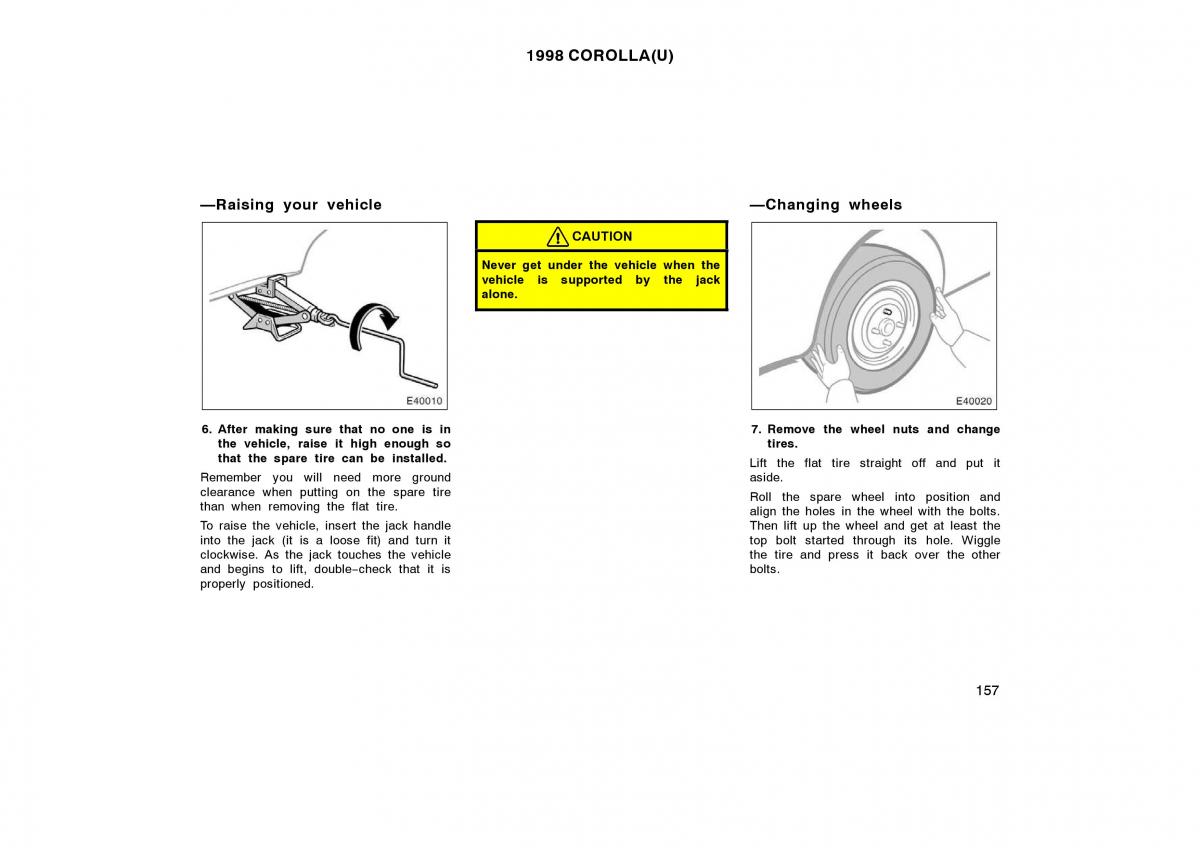 Toyota Corolla VIII 8 E110 owners manual / page 157