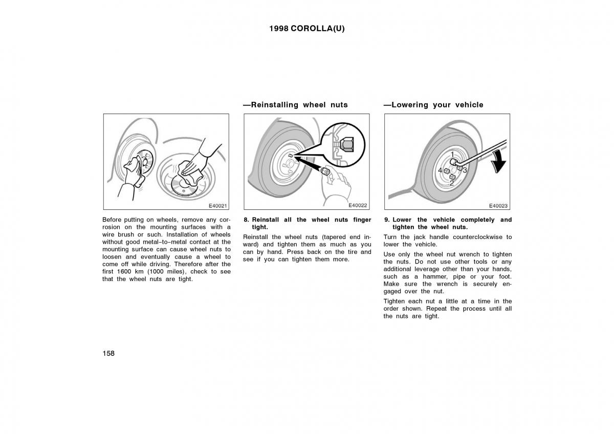 Toyota Corolla VIII 8 E110 owners manual / page 158