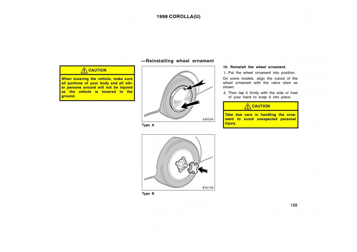 Toyota Corolla VIII 8 E110 owners manual / page 159