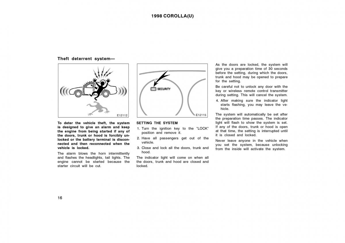 Toyota Corolla VIII 8 E110 owners manual / page 16