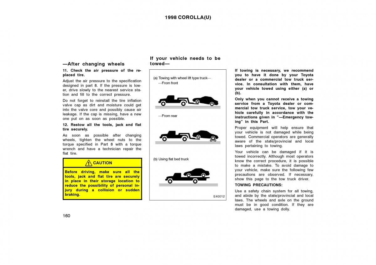 Toyota Corolla VIII 8 E110 owners manual / page 160