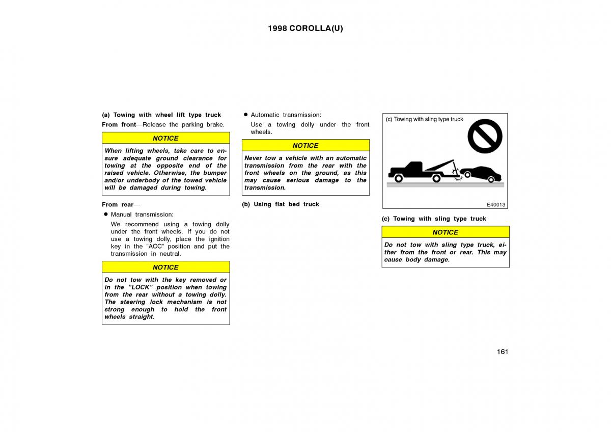 Toyota Corolla VIII 8 E110 owners manual / page 161