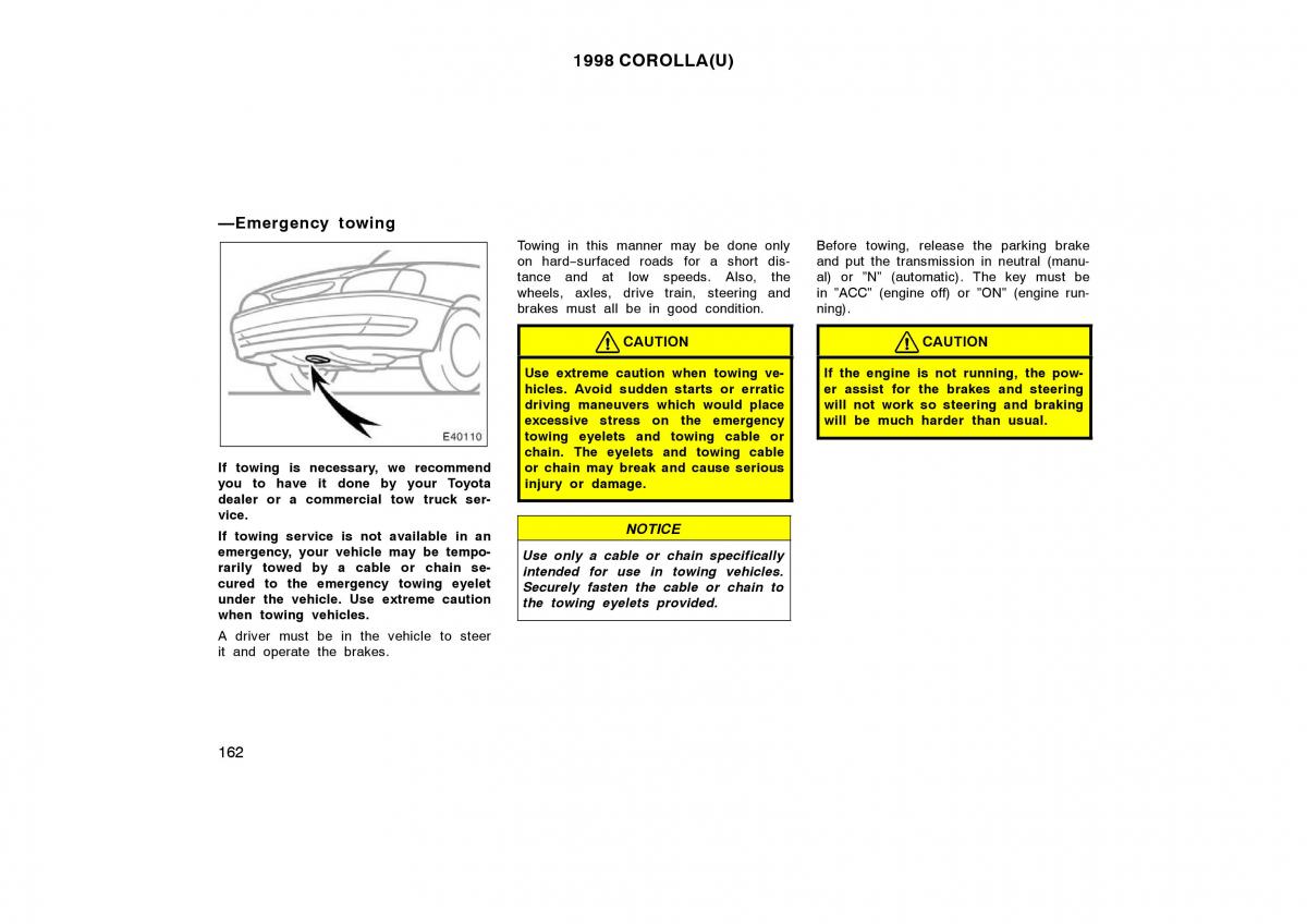 Toyota Corolla VIII 8 E110 owners manual / page 162