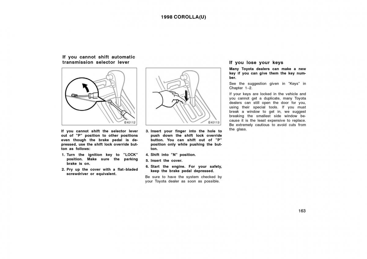 Toyota Corolla VIII 8 E110 owners manual / page 163