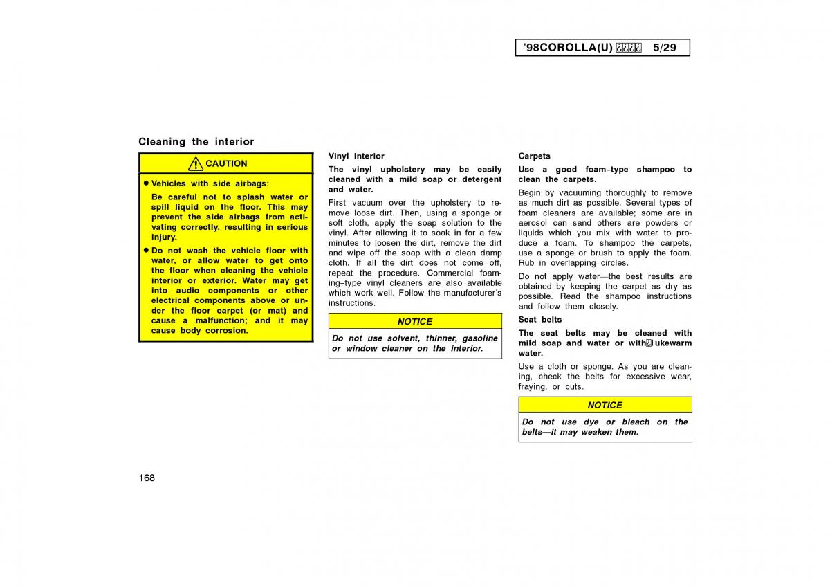 Toyota Corolla VIII 8 E110 owners manual / page 168