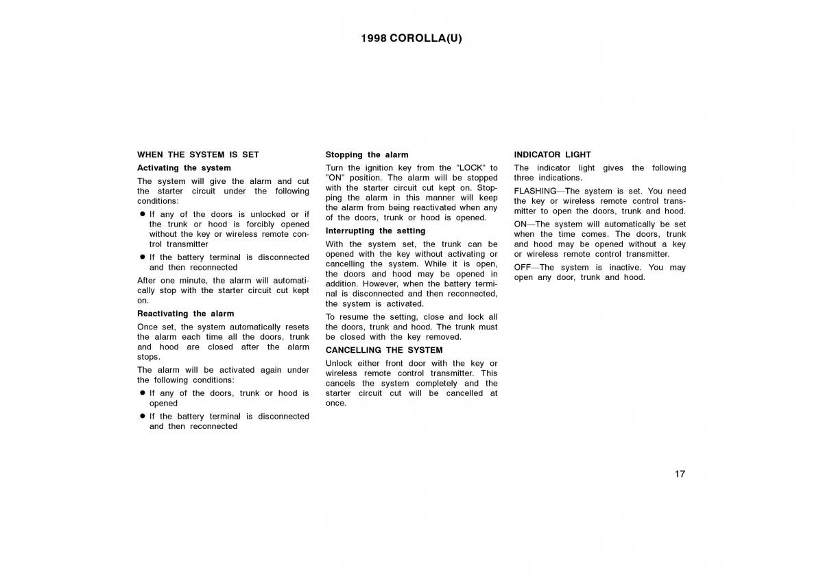 Toyota Corolla VIII 8 E110 owners manual / page 17