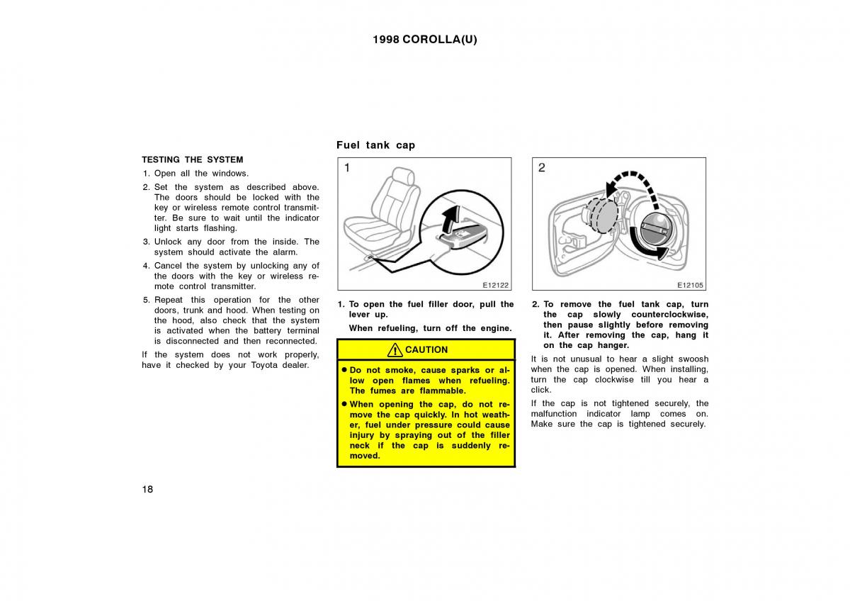 Toyota Corolla VIII 8 E110 owners manual / page 18