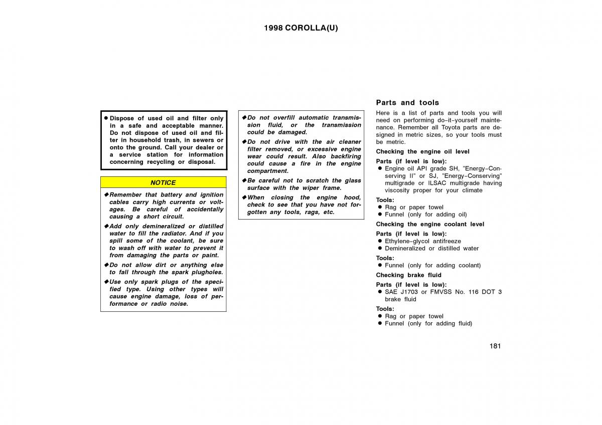 Toyota Corolla VIII 8 E110 owners manual / page 181