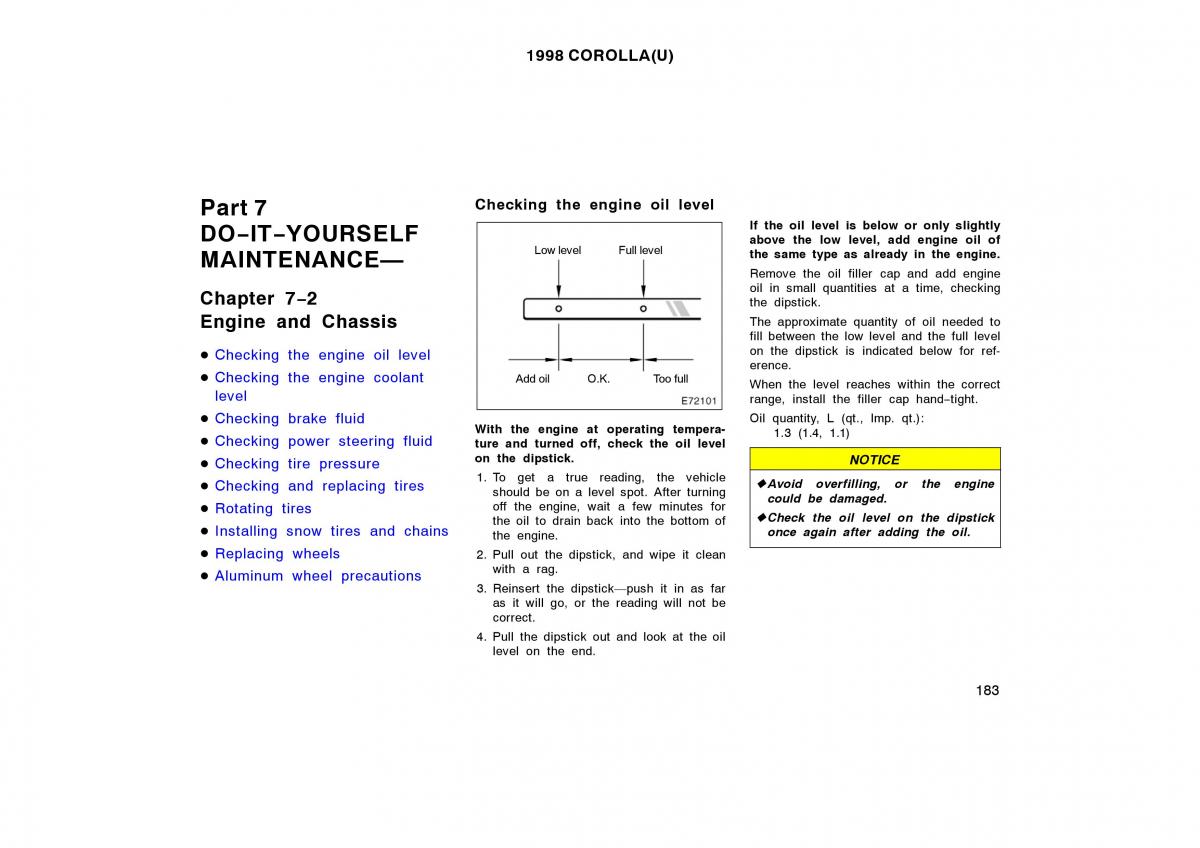 Toyota Corolla VIII 8 E110 owners manual / page 183