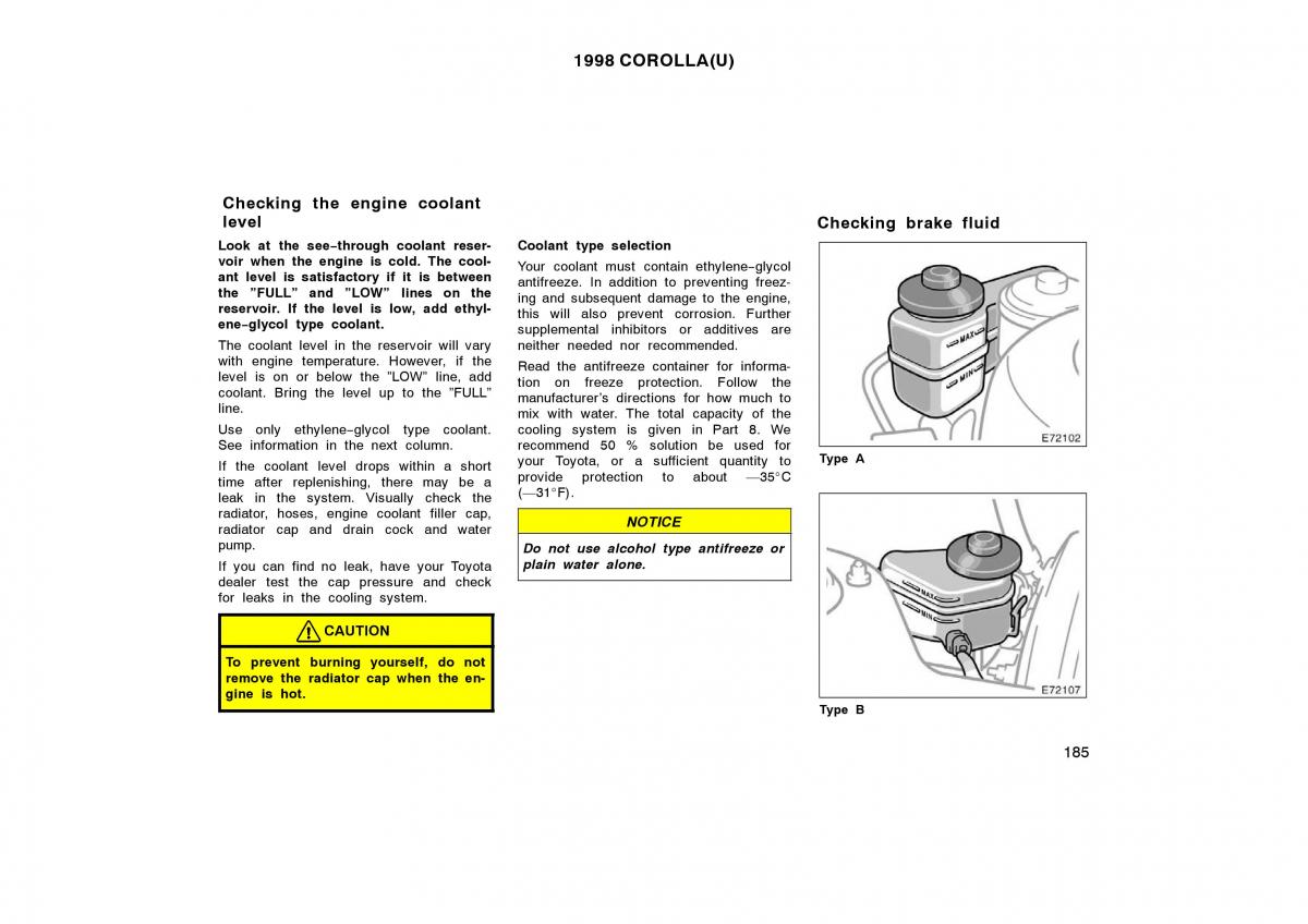 Toyota Corolla VIII 8 E110 owners manual / page 185