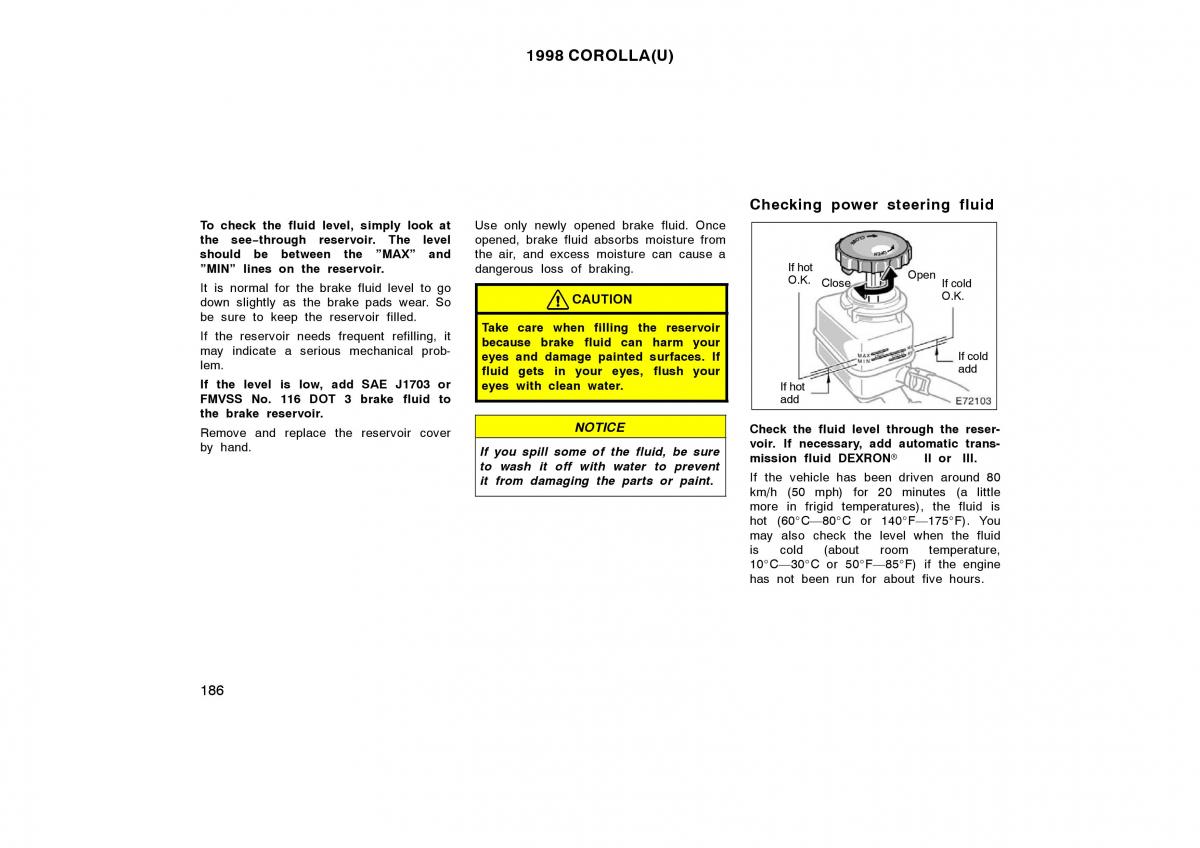 Toyota Corolla VIII 8 E110 owners manual / page 186