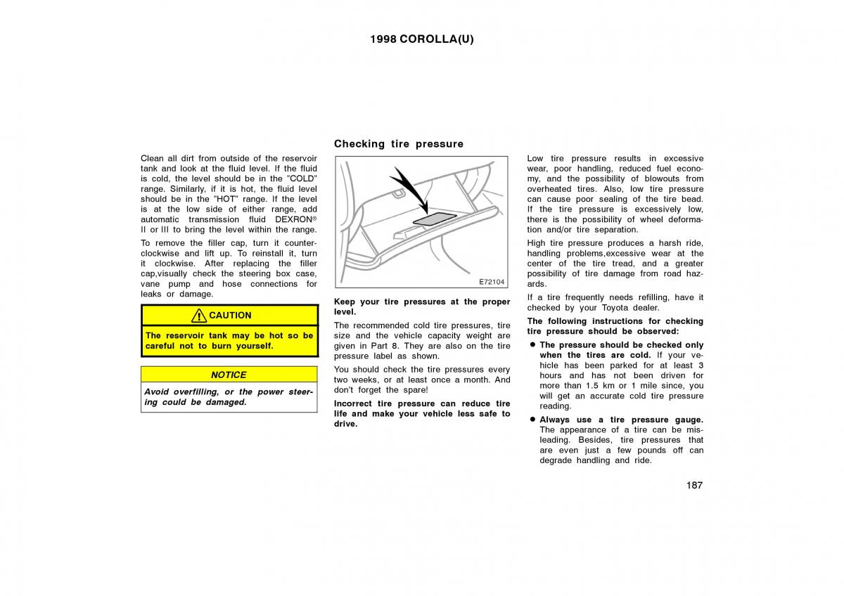 Toyota Corolla VIII 8 E110 owners manual / page 187