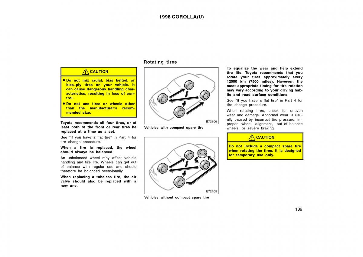 Toyota Corolla VIII 8 E110 owners manual / page 189