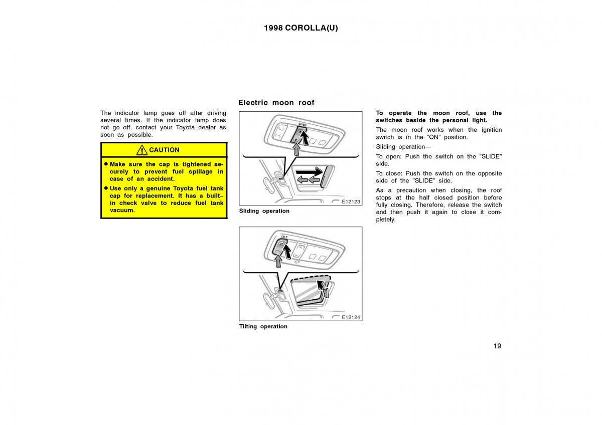 Toyota Corolla VIII 8 E110 owners manual / page 19