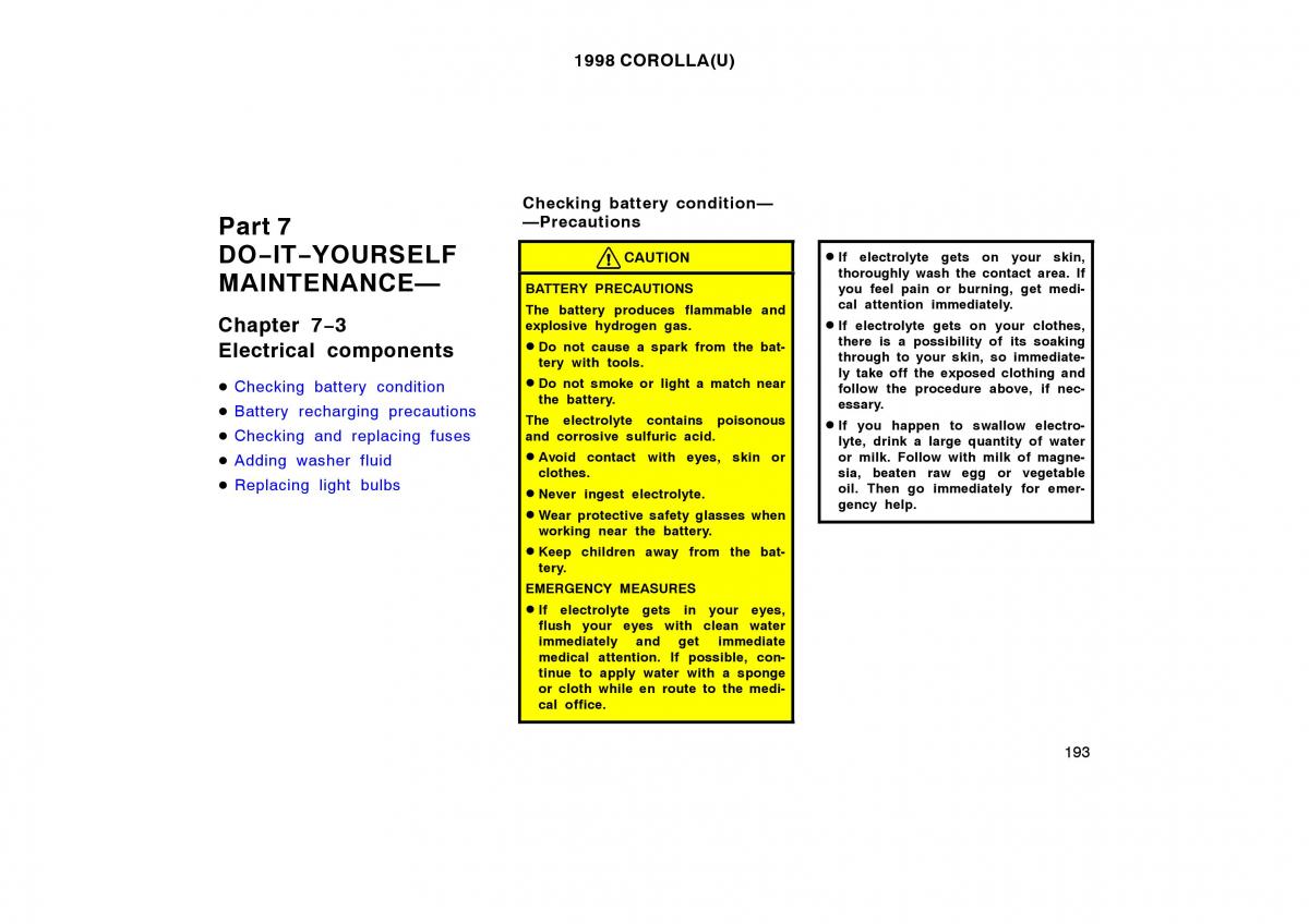 Toyota Corolla VIII 8 E110 owners manual / page 193