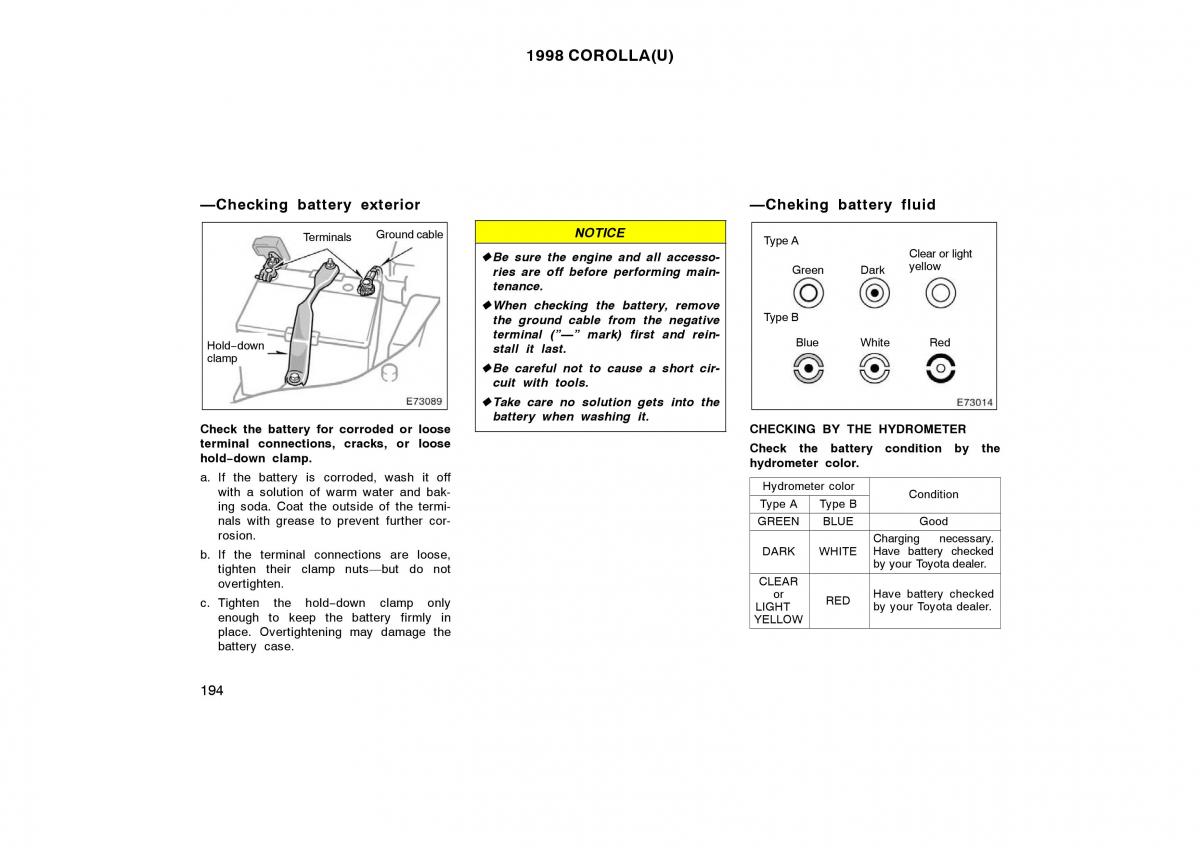 Toyota Corolla VIII 8 E110 owners manual / page 194