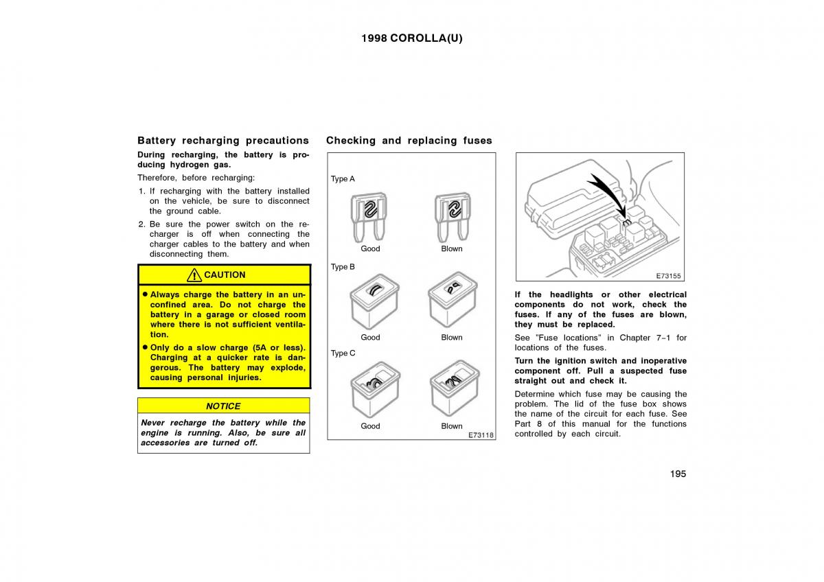 Toyota Corolla VIII 8 E110 owners manual / page 195