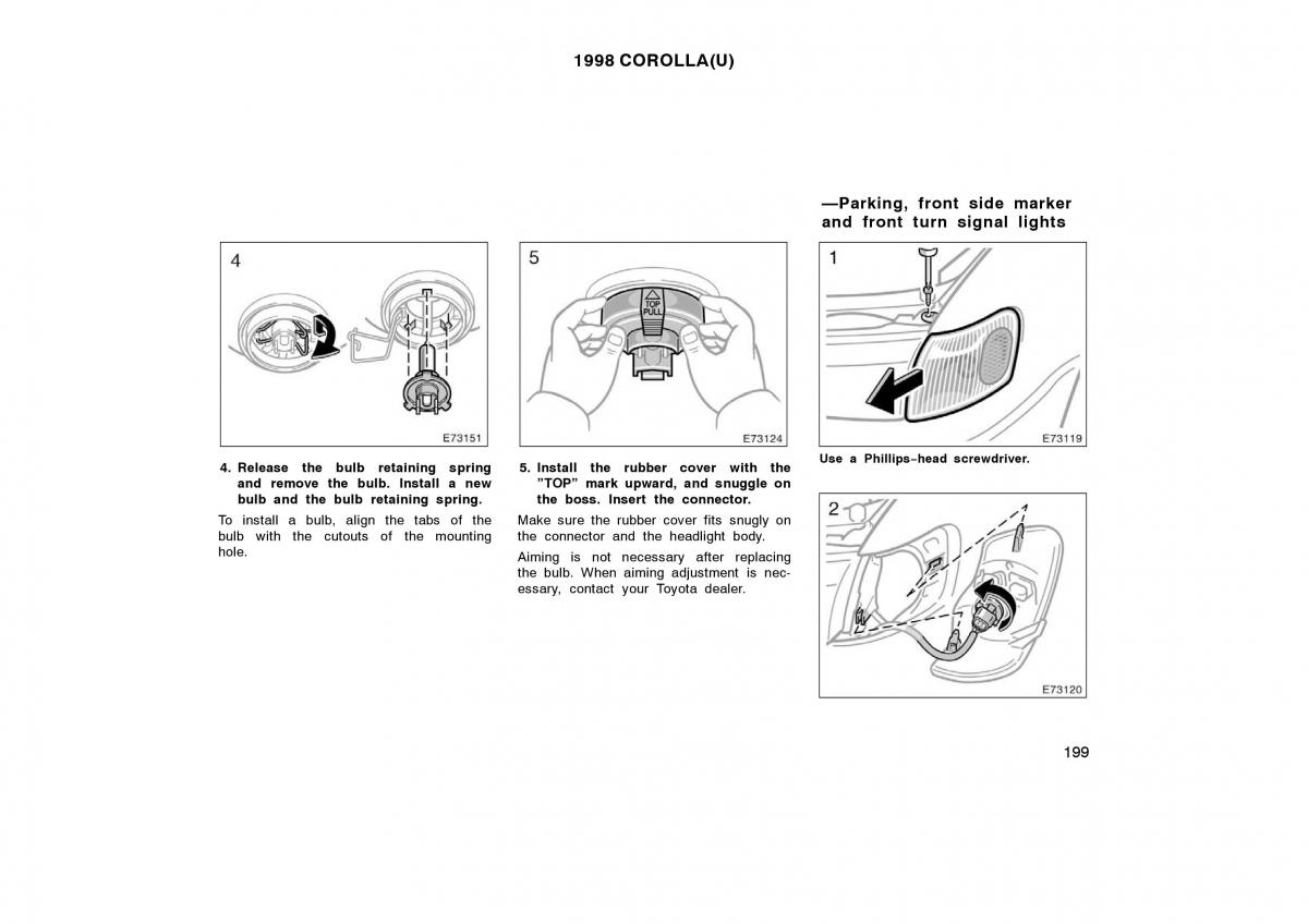 Toyota Corolla VIII 8 E110 owners manual / page 199