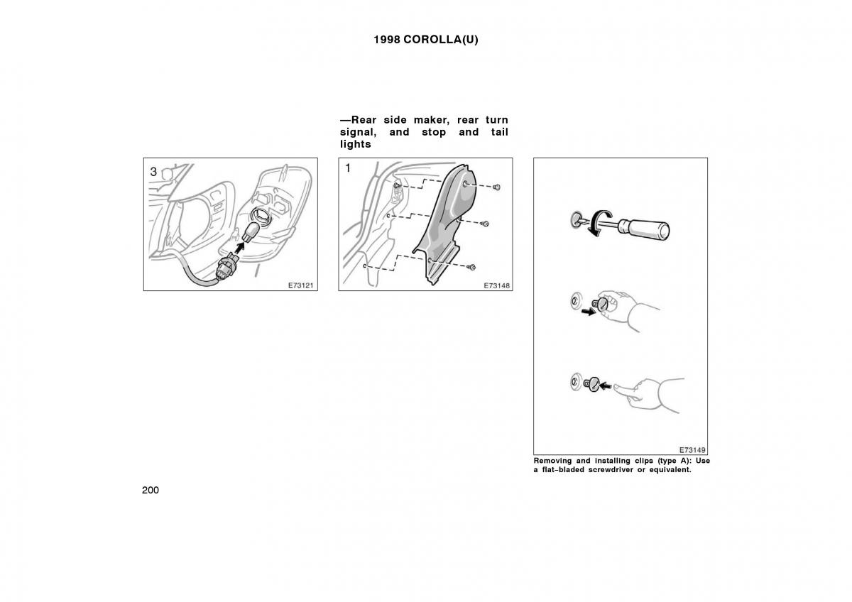 Toyota Corolla VIII 8 E110 owners manual / page 200