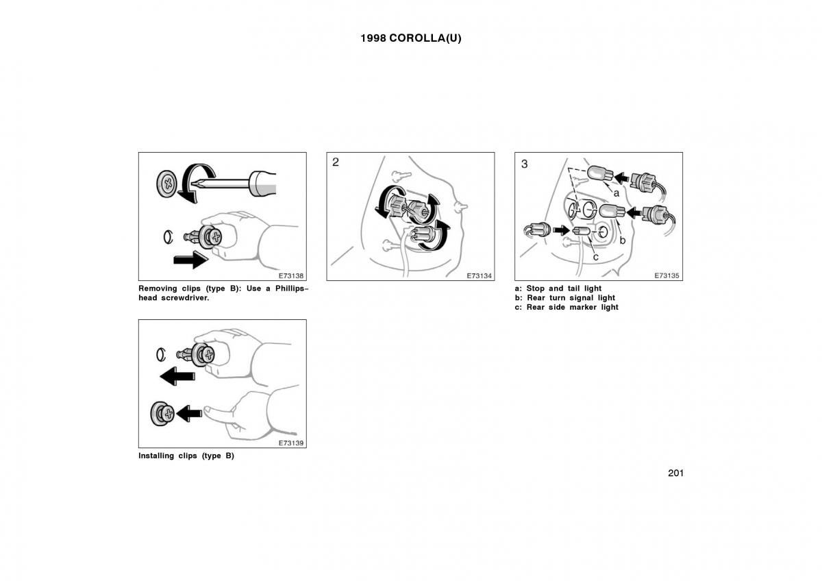 Toyota Corolla VIII 8 E110 owners manual / page 201