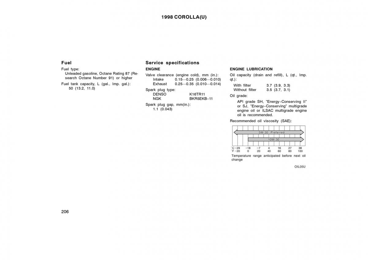 Toyota Corolla VIII 8 E110 owners manual / page 206