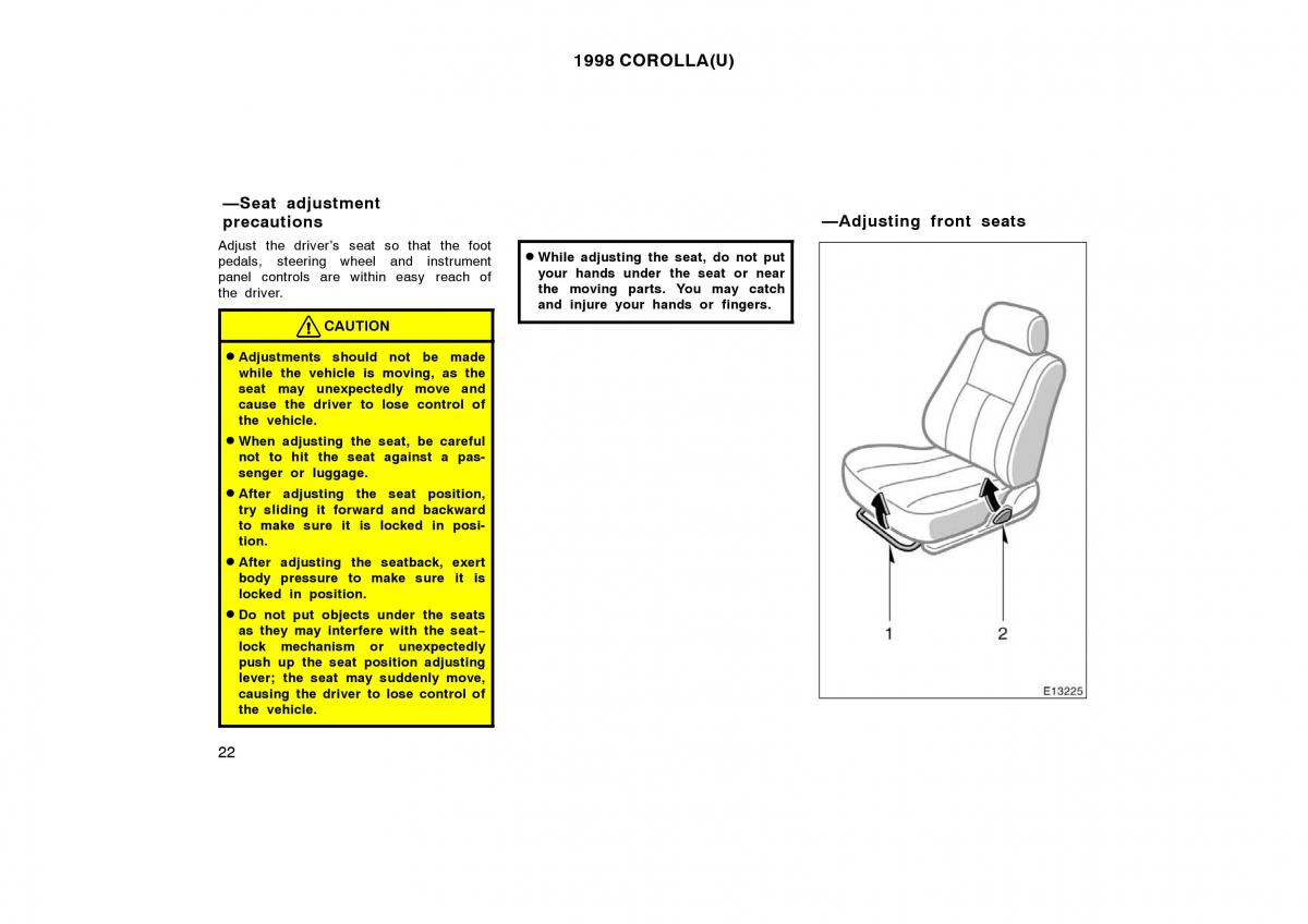 Toyota Corolla VIII 8 E110 owners manual / page 22