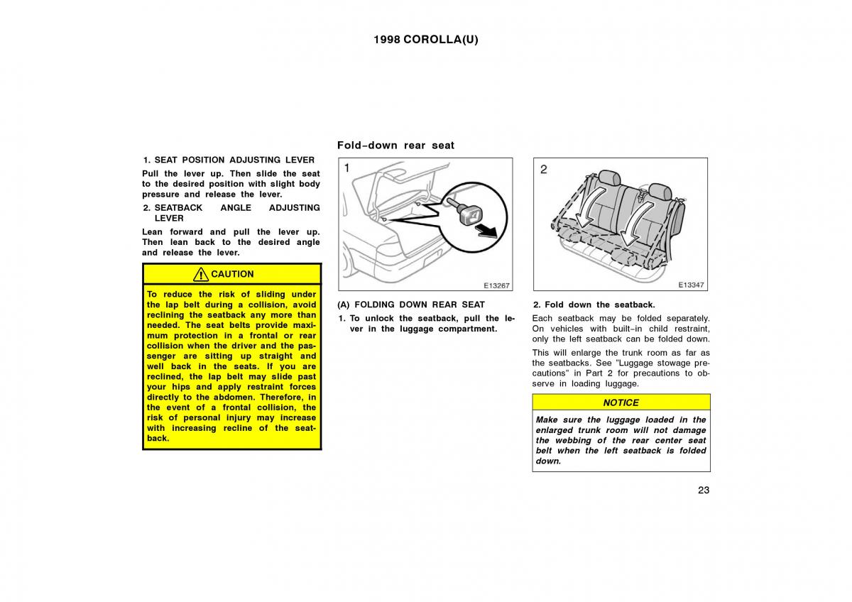 Toyota Corolla VIII 8 E110 owners manual / page 23