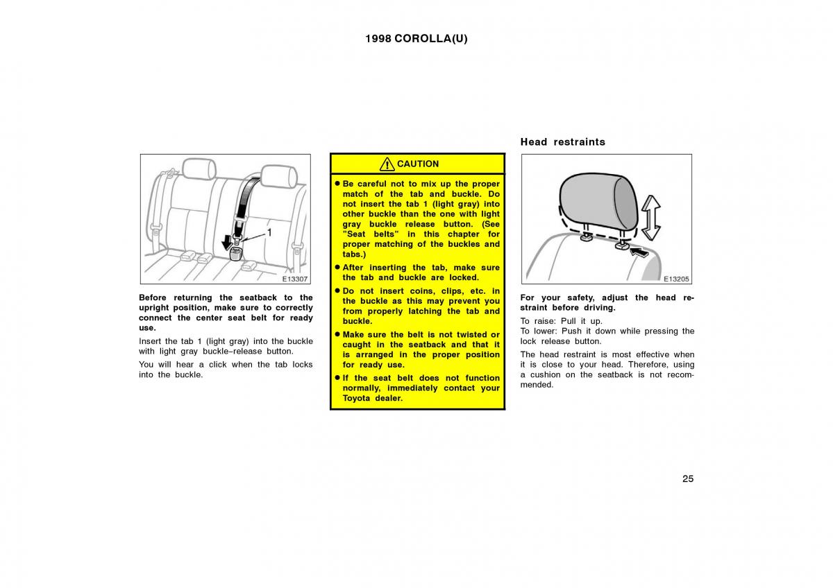 Toyota Corolla VIII 8 E110 owners manual / page 25